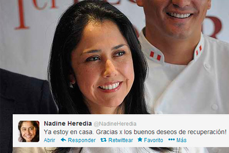 Primera dama Nadine Heredia recibió alta médica y abandonó clínica