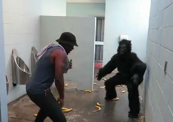El viral del ‘gorila’ que se mete a un baño a asustar a todos (VIDEO)