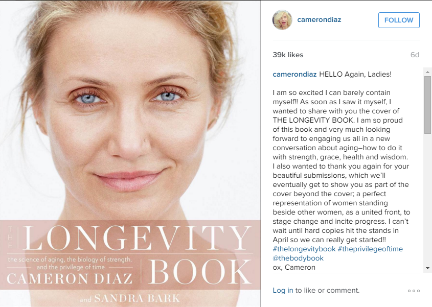 Cameron Díaz  presume sus arrugas en Instagram