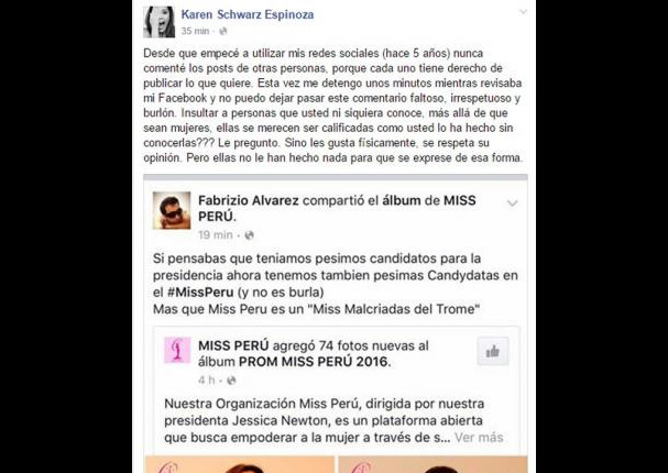 Miss Perú 2016: Karen Schwarz sacó las garras tras críticas a candidatas