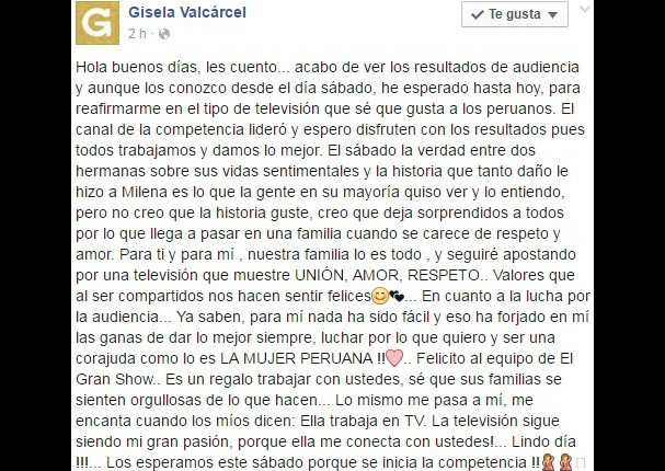 El Gran Show: Gisela Valcárcel manda contundente mensaje a El Valor de la Verdad