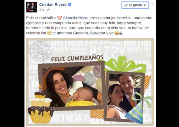 Facebook: Cristian Rivero causa conmoción con tierno mensaje a Gianella Neyra (FOTO)