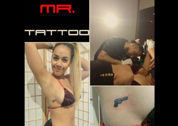 Dorita Orbegoso se tatuó revólver en uno de sus senos (FOTO Y VIDEO)