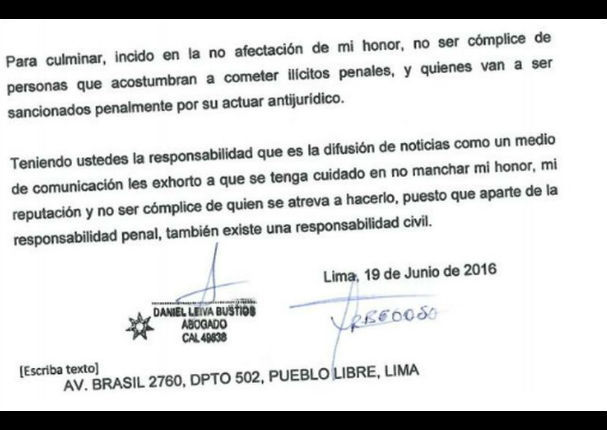 Dorita Orbegoso manda contundente carta notarial a los medios