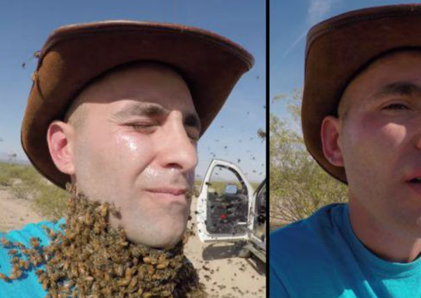 YouTube: Así terminó al colarse 3.000 abejas sobre su rostro