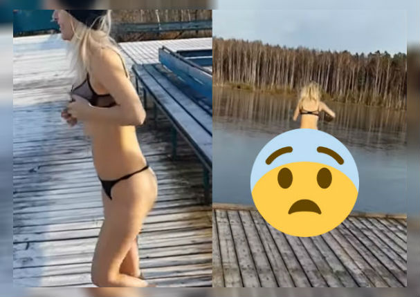Hermosa mujer intentó saltar a laguna congelada y lo que pasó asustó a todos (VIDEO)