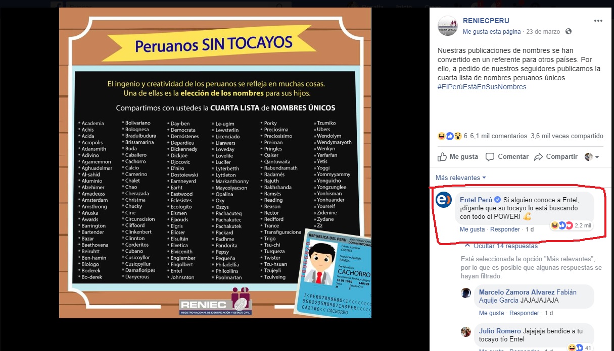 Reniec: Conoce los nombres más 'insólitos' que algunos peruanos tienen