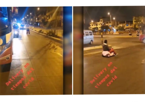 Joven se moviliza en carrito de juguete por vías de Lima