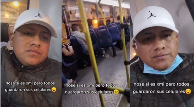 Sube a bus y pasajeros guardan sus celulares al confundirlo con ladrón | VIDEO