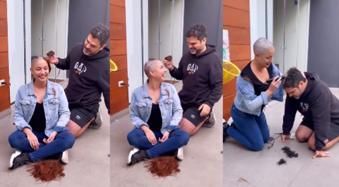 Natalia Salas conmueve tras dejar que su pareja le rape el cabello por quimioterapias | VIDEO