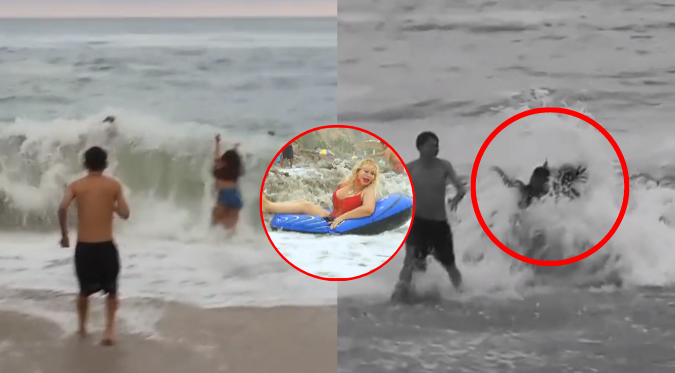 ¡A lo Susy Díaz!: JOVEN es REVOLCADA por OLAS del MAR y se VUELVE VIRAL por CURIOSA SITUACIÓN  | VIDEO