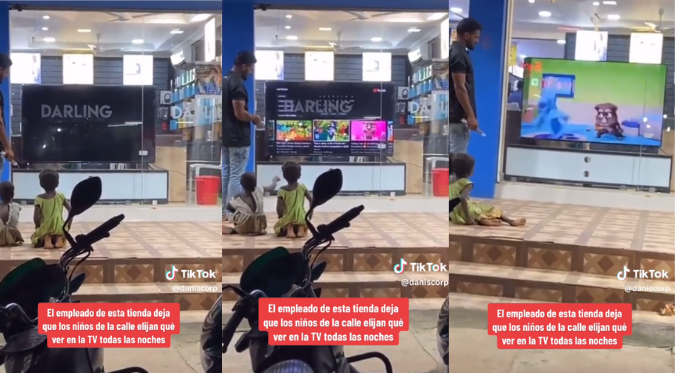 EMPLEADO de CENTRO COMERCIAL PONE CARICATURAS en la TV para que NIÑOS de la CALLE PUEDAN VER | VIDEO