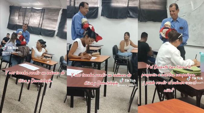 profesor-enternece-a-las-redes-sociales-al-cuidar-al-hijo-de-su-alumna-durante-examen-video