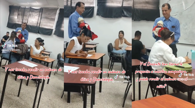 PROFESOR ENTERNECE a las REDES SOCIALES al CUIDAR al HIJO de su ALUMNA DURANTE EXAMEN | VIDEO