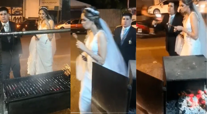 RECIÉN CASADOS SALEN de su BODA y SE VAN A COMER ANTICUCHOS en PUESTO AMBULANTE: “Que viva el amor”  | VIDEO