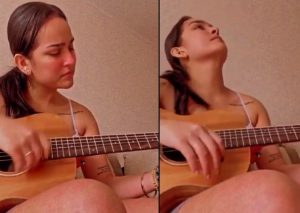 Daniela Darcourt muestra video mientras intenta componer