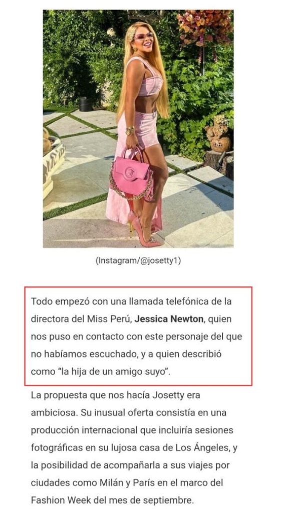 Extracto del artículo de COSAS sobre Josetty Hurtado y Jessica Newton