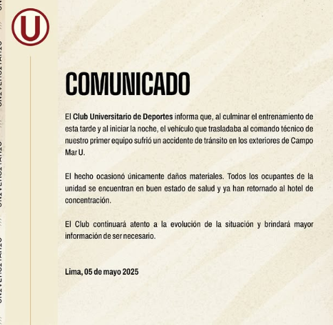 Universitario informó sobre accidente de Jorge Fossati