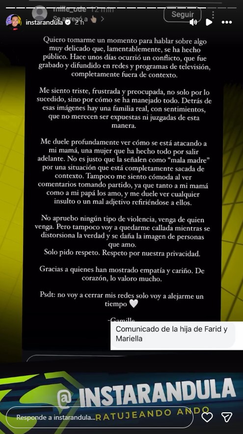 Gamille Ode manda comunicado en medio de escándalo de Farid Ode