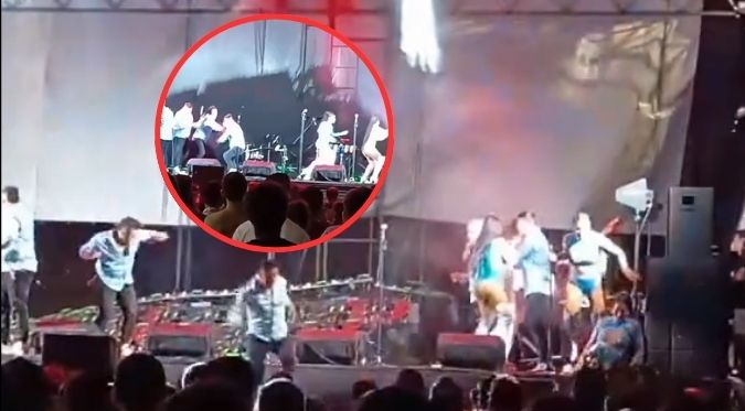 Pantalla gigante cae en pleno show en Tarapoto y músicos casi son impactados: «¡Cuidado!»