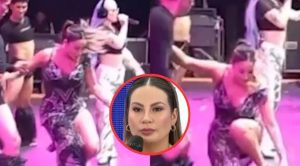 Pamela López sufre aparatosa caída en pleno evento en el que animaba [VIDEO]
