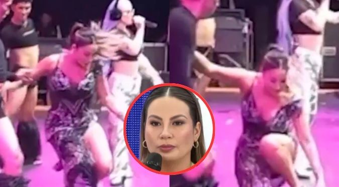 Pamela López sufre aparatosa caída en pleno evento en el que animaba [VIDEO]